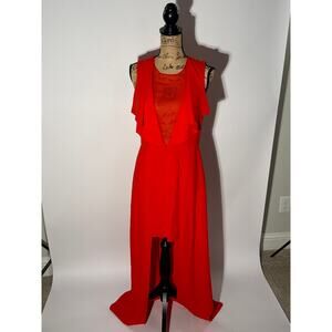 BCBGMAXAZRIA mid cut long sheer open chest dress red size 08